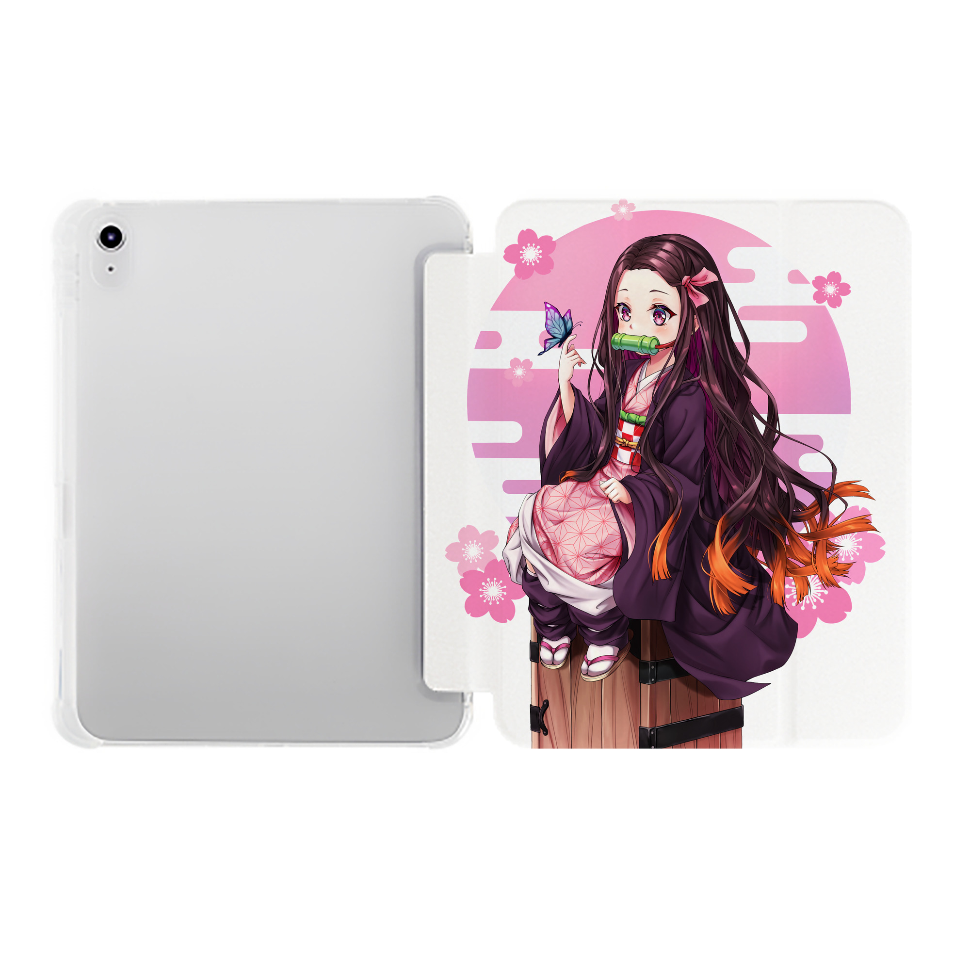 （画像用） 鬼滅の刃（きめつのやいば）竈門 禰󠄀豆子／かまど ねずこ Kamado Nezuko IPad ケース ペン収納付き 三つ折りスタンド PUレザー×シリコン 対応機種9.5/10.5/10.9インチ
